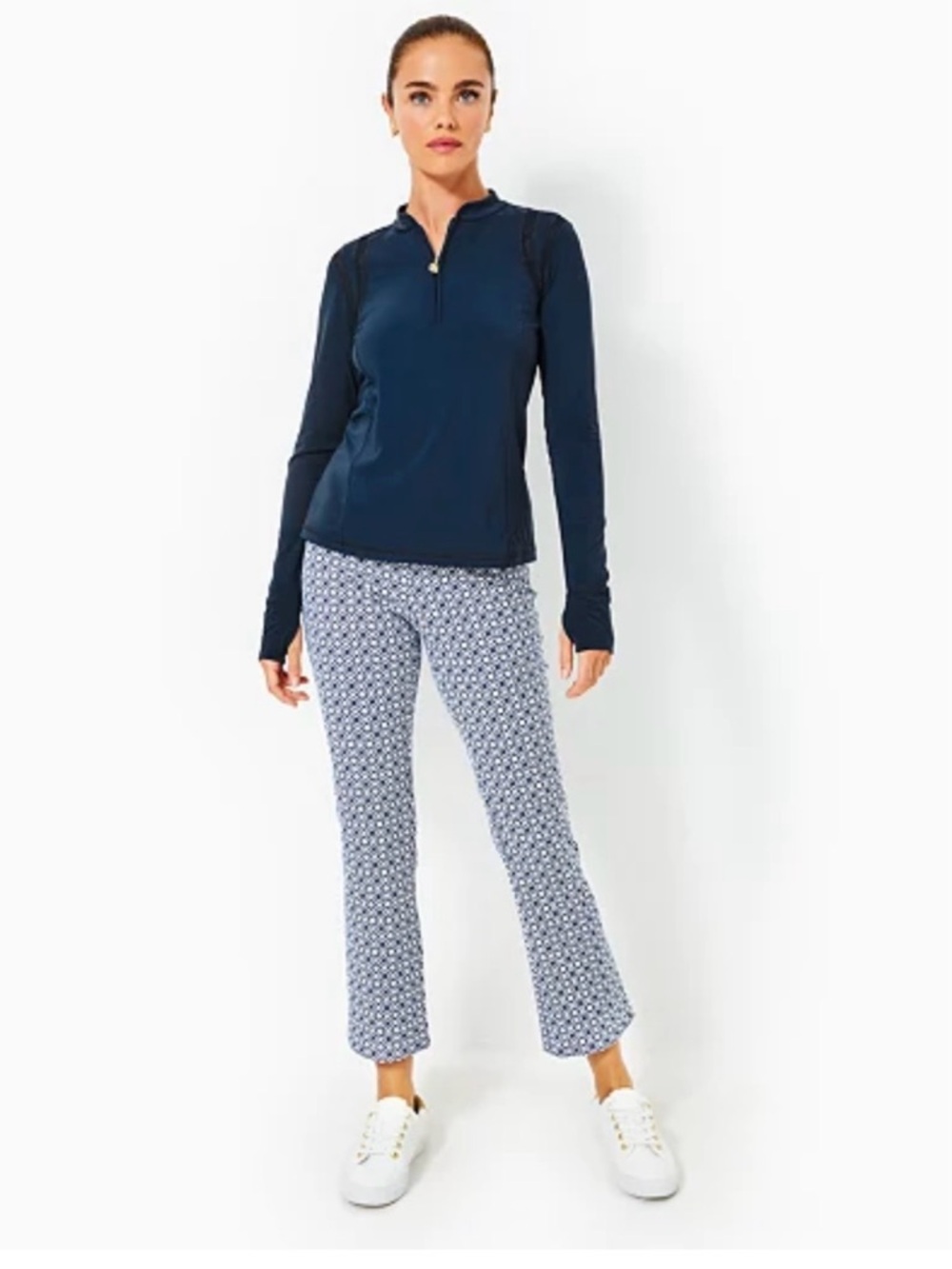 Lilly Pulitzer Luxletic Corso Kick Flare Pant Low Tide Navy Resort White 14